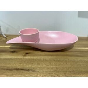 Vintage Pink 2 piece Ceramic Chip & Dip set; Appetizer Plate